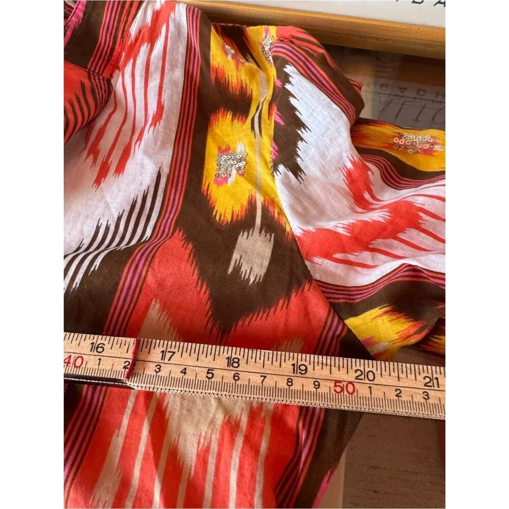 Tory Burch Sequin Ikat Print Cotton Tunic Blouse Size 12